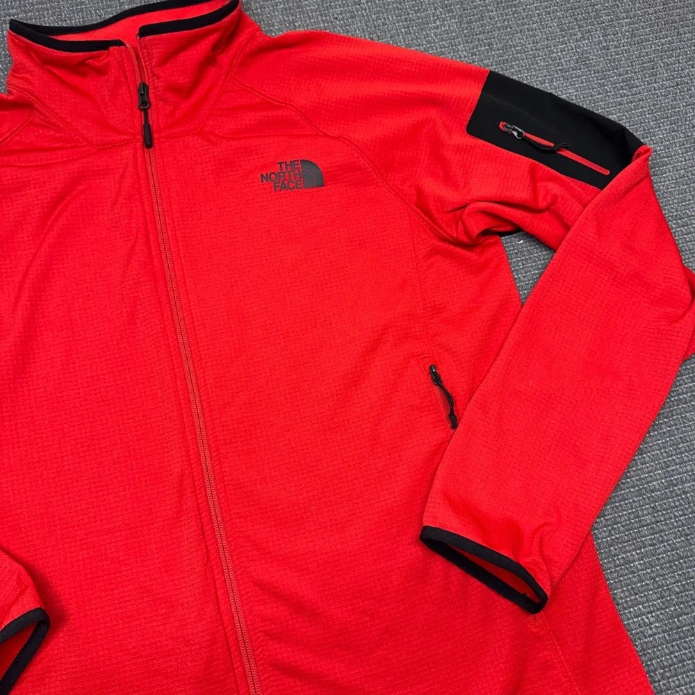 The North Face Mens Red Full Zip Grid Fleece Jacket Large Activewear 9548